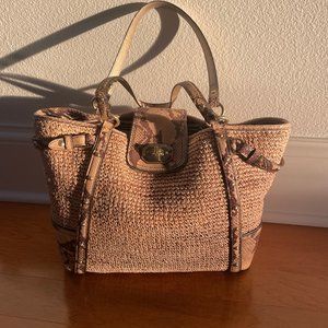 Coach Hamptons Basket Woven Straw and Embossed Python Print Tote Bag